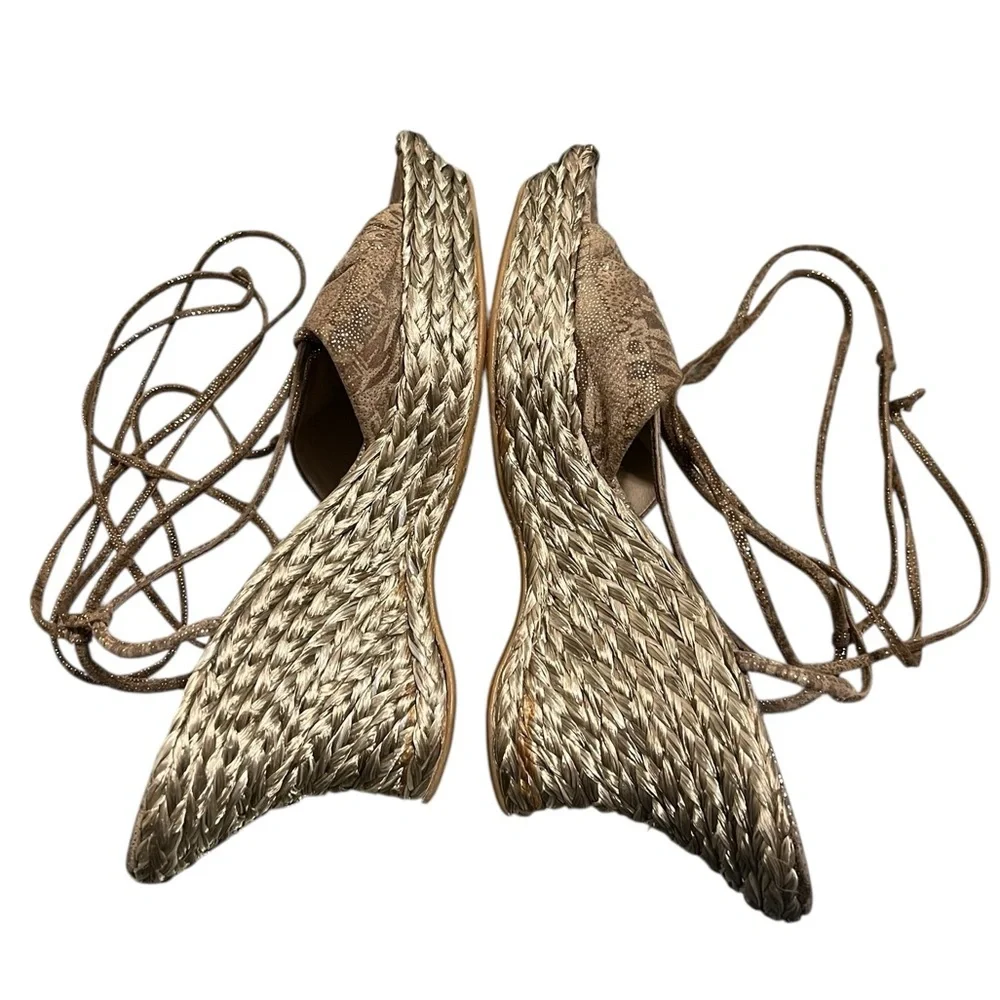 Stuart Weitzman Wishful suede espadrille wedge Nairobi patch bow lace up ankle - Picture 6 of 12